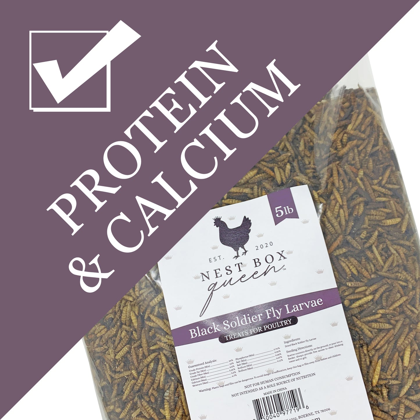Nest Box Queen Dried Black Soldier Fly Larvae – 5 lb Bag