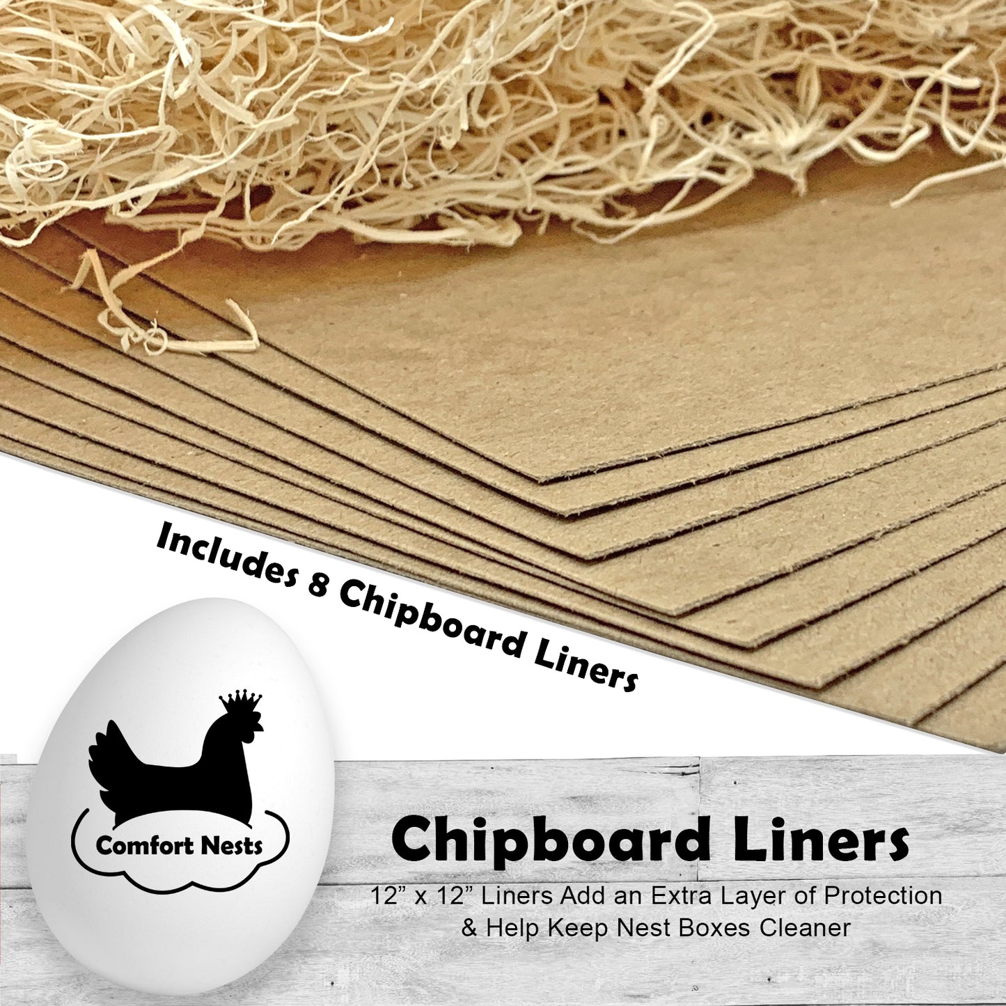 Comfort Nests™ Handcrafted Aspen Excelsior with Chipboard Liners (8 Pack) Includes 1 Wooden Nest Egg