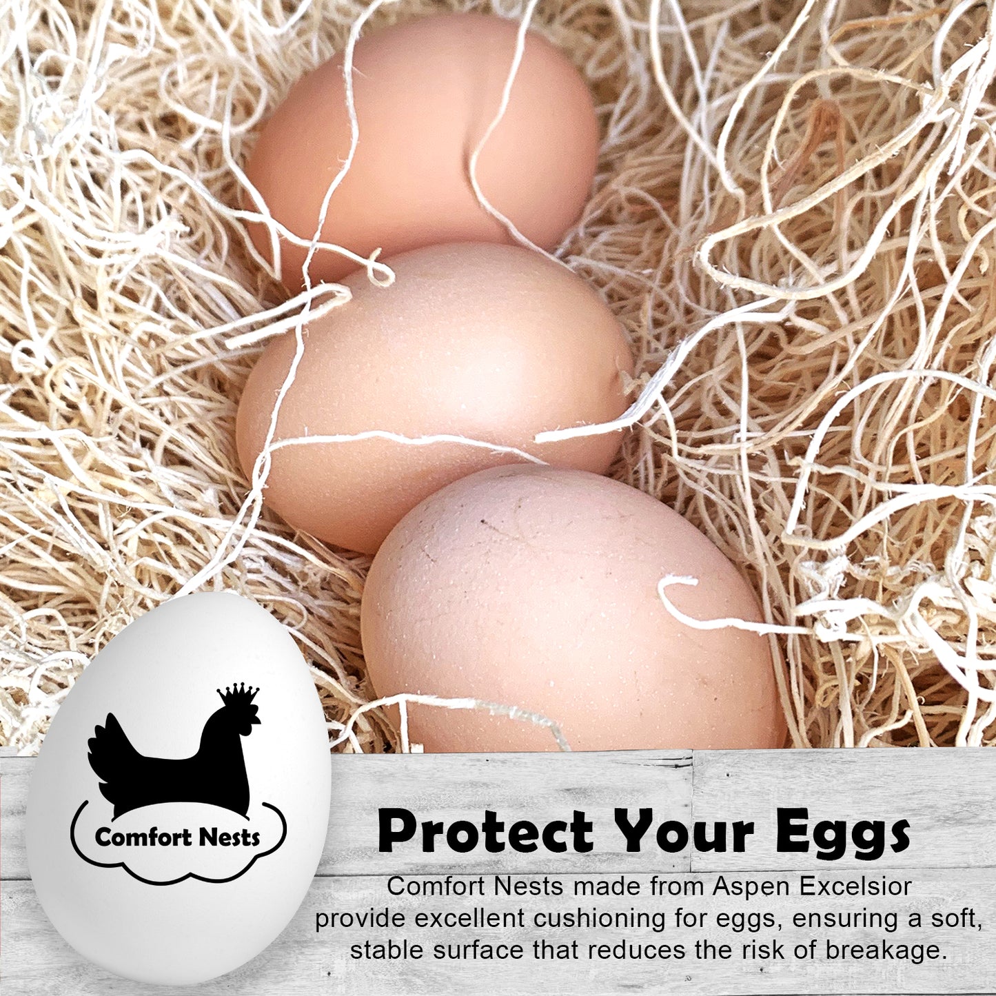 Comfort Nests™ Handcrafted Aspen Excelsior with Chipboard Liners (8 Pack) Includes 1 Wooden Nest Egg