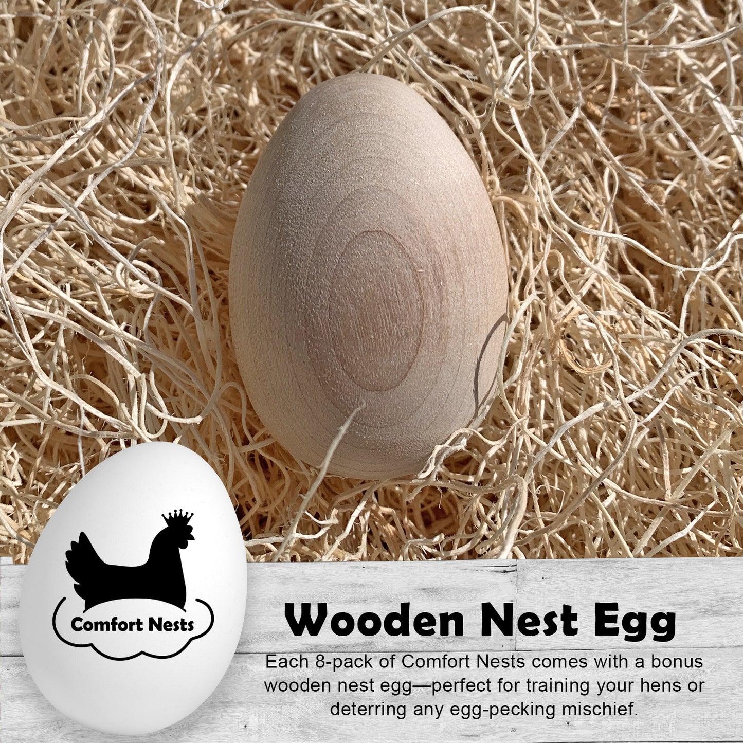 Comfort Nests™ Handcrafted Aspen Excelsior with Chipboard Liners (8 Pack) Includes 1 Wooden Nest Egg